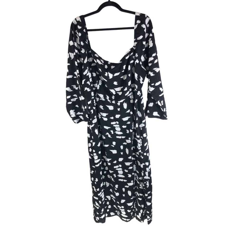 Missguided Plus Size Black & White Dalmatian Print Dress Square Neck Midi US 18